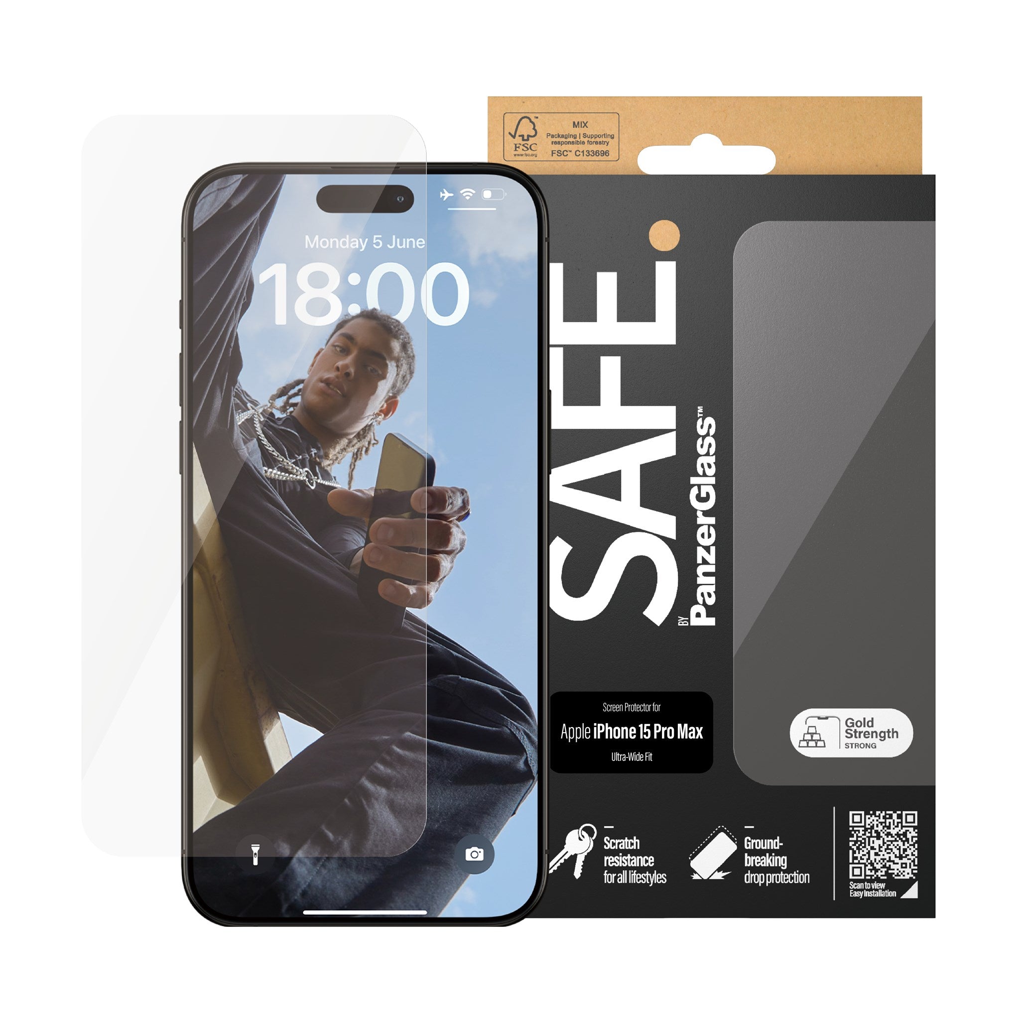 SAFE. by PanzerGlass® Screen Protector iPhone 15 Pro Max | Ultra-Wide Fit